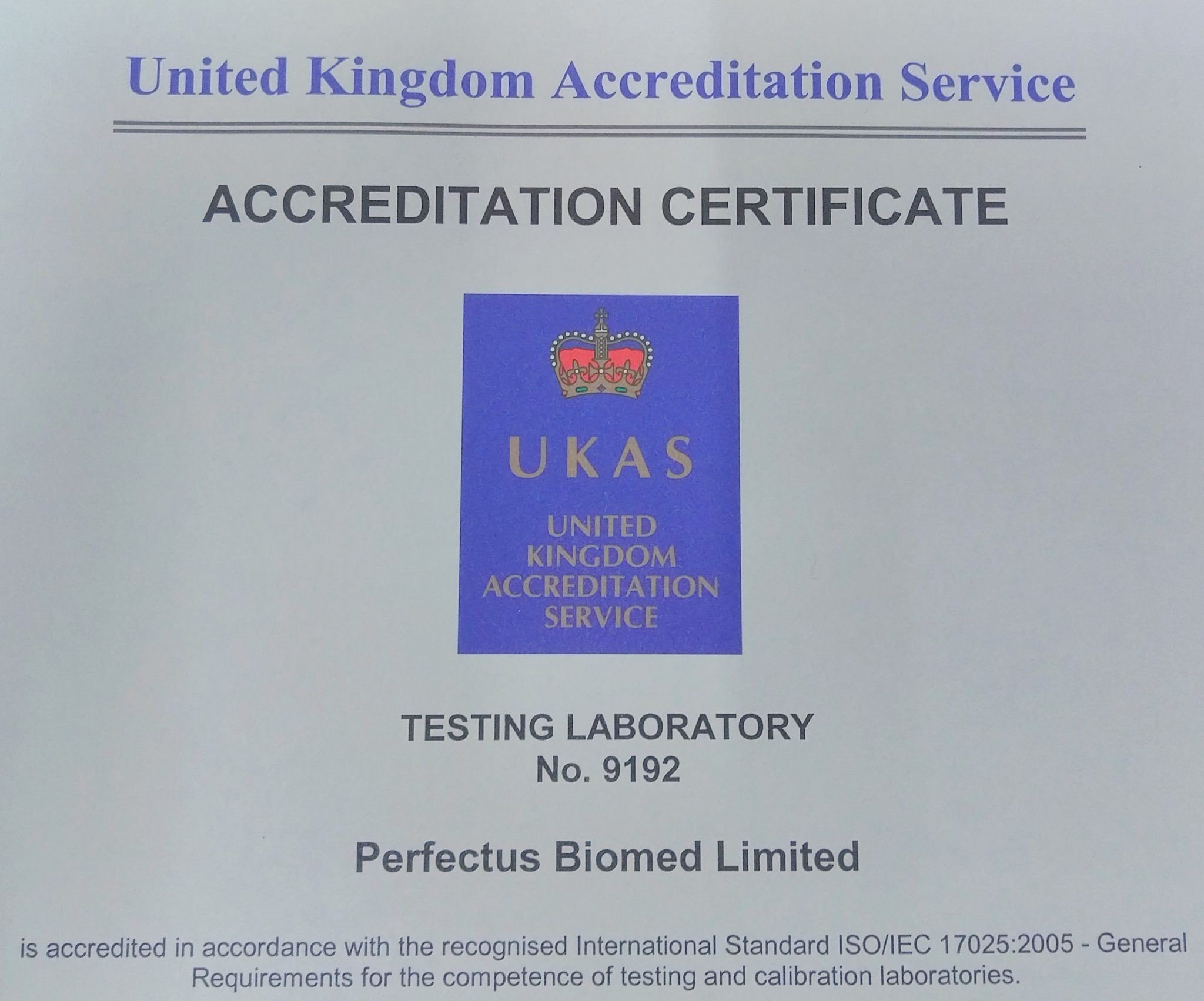 UKAS accreditation schedule
