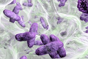 3D Illustration of Biofilm containing bacteria Klebsiella